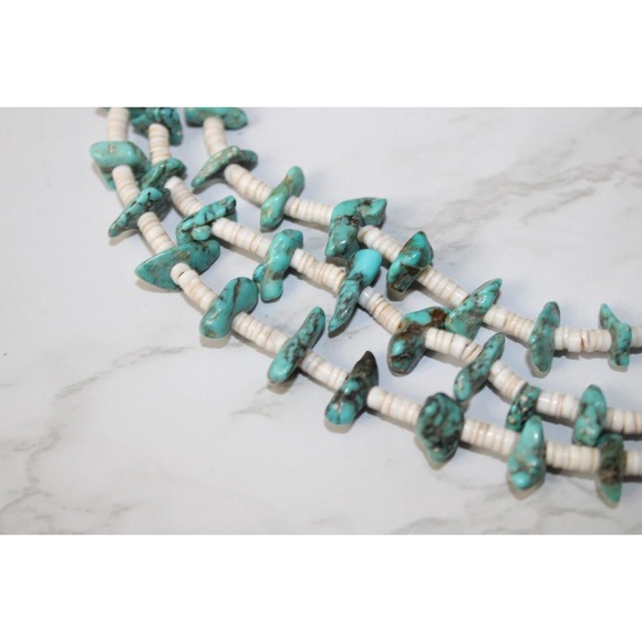 Vintage Navajo Turquoise Nugget and Coral 3 Strand Necklace - Picture 2 of 7